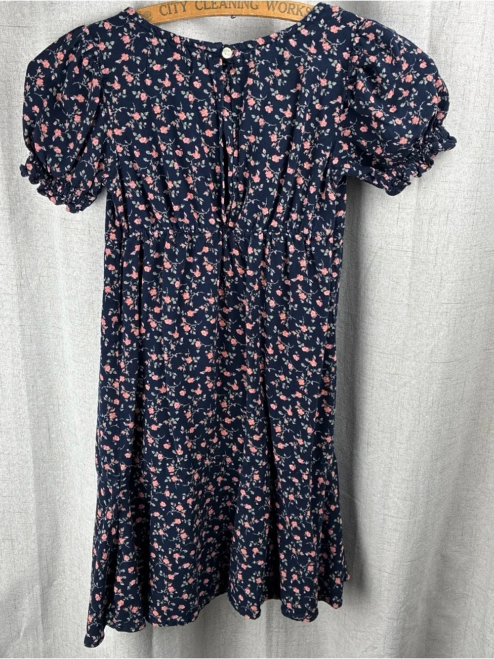 Old Navy Dress Girls Ditsy Floral Dark Blue Aline Cottagecore Prarie L 10-12